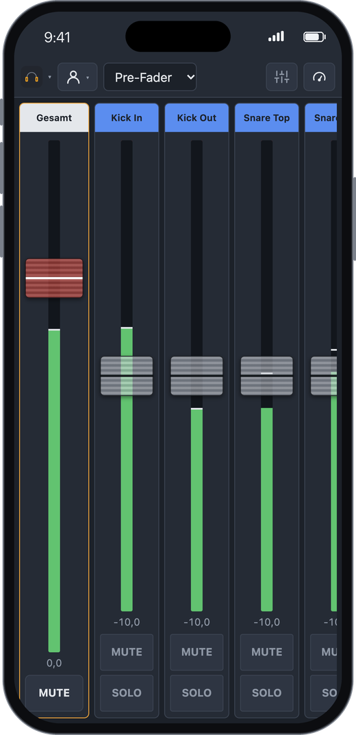 Monitor-Mix auf einem iPhone