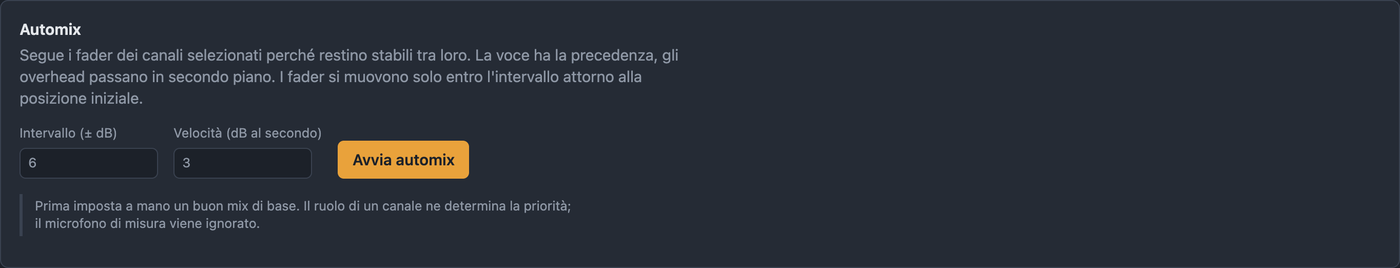 Scheda Automix con intervallo e velocità